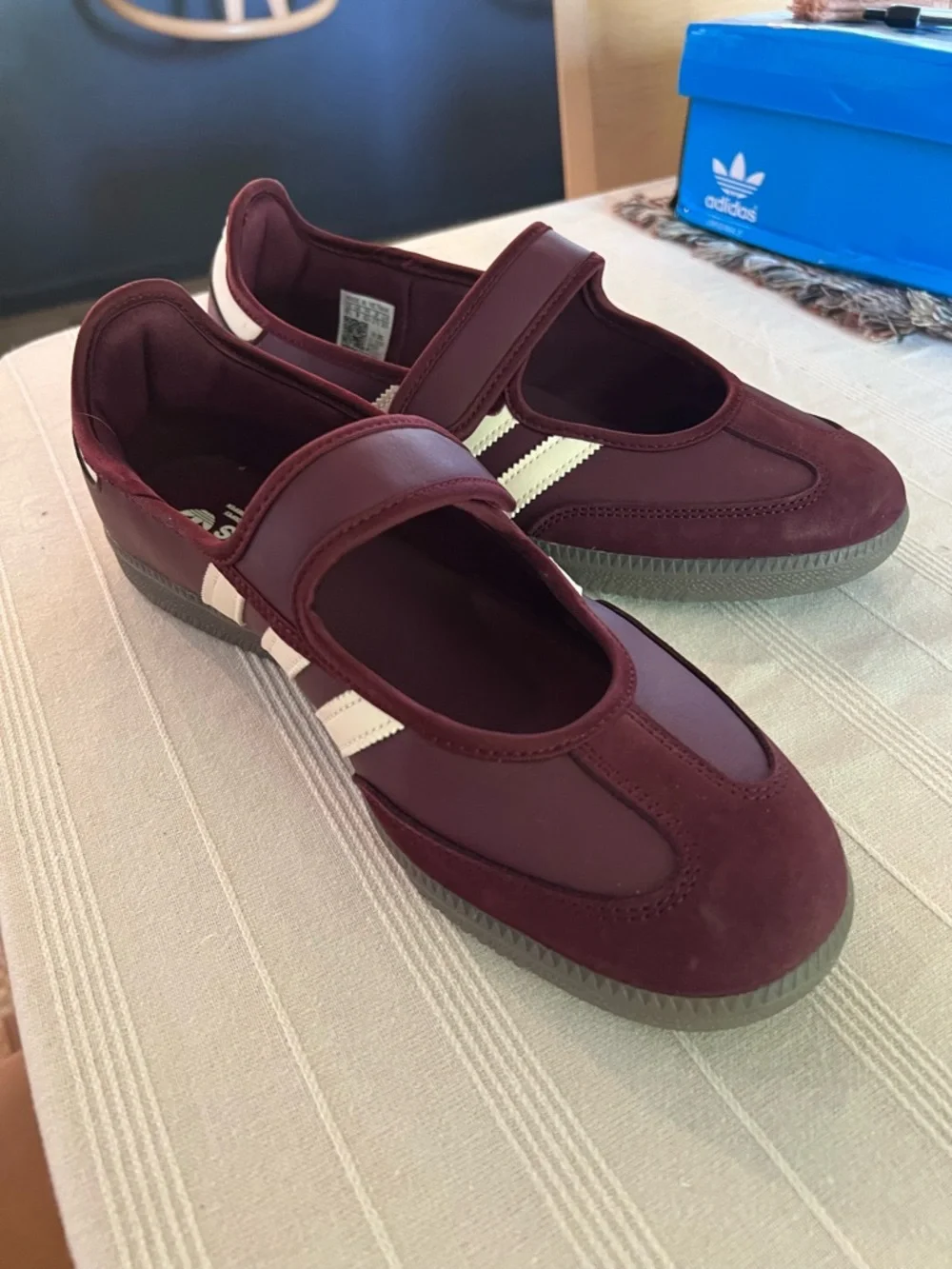 adidas Burgundy Mary Jane Sneakers with White Stripes - Picture 3 of 5